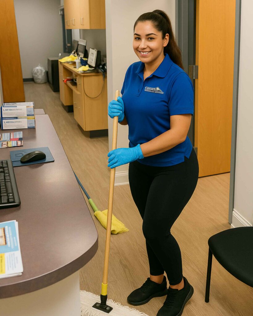Professional janitorial cleaning service in Kent WA cleaning office workspace