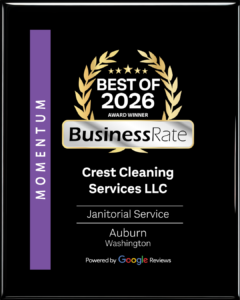 BusinessRate Best of 2026 Award presented to Crest Cleaning Services LLC for Janitorial Services in Auburn, Washington, based on Google Reviews.