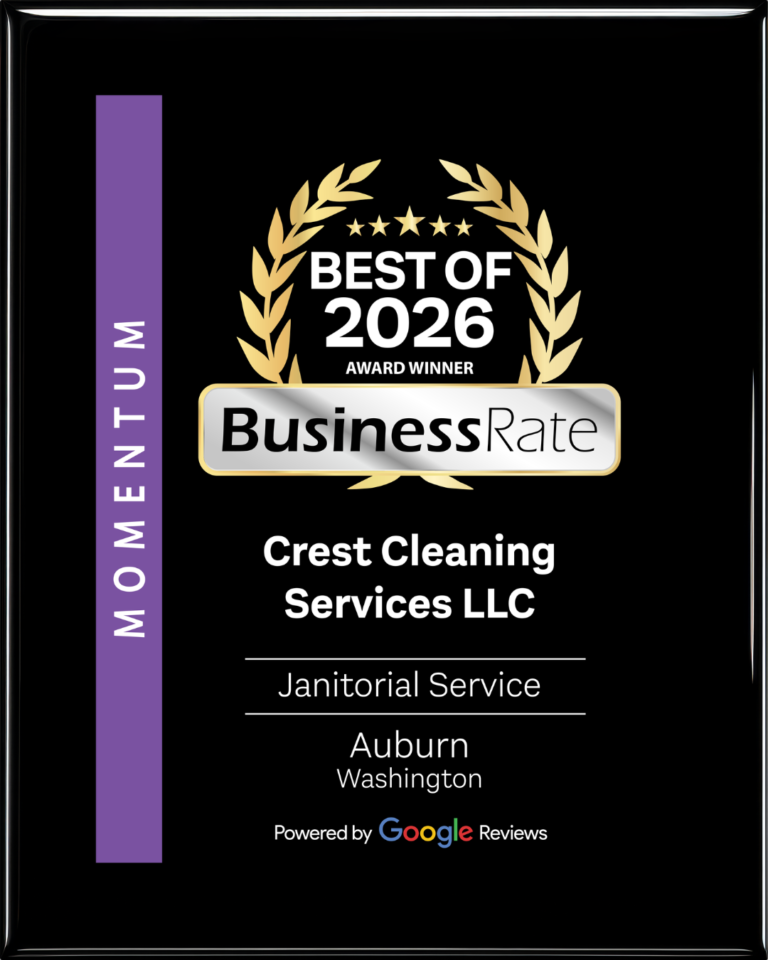 BusinessRate Best of 2026 Award presented to Crest Cleaning Services LLC for Janitorial Services in Auburn, Washington, based on Google Reviews.
