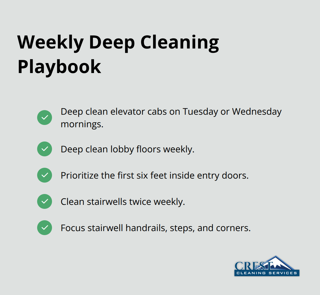 Checklist of weekly and twice-weekly cleaning tasks for common areas - apartment common areas maintenance