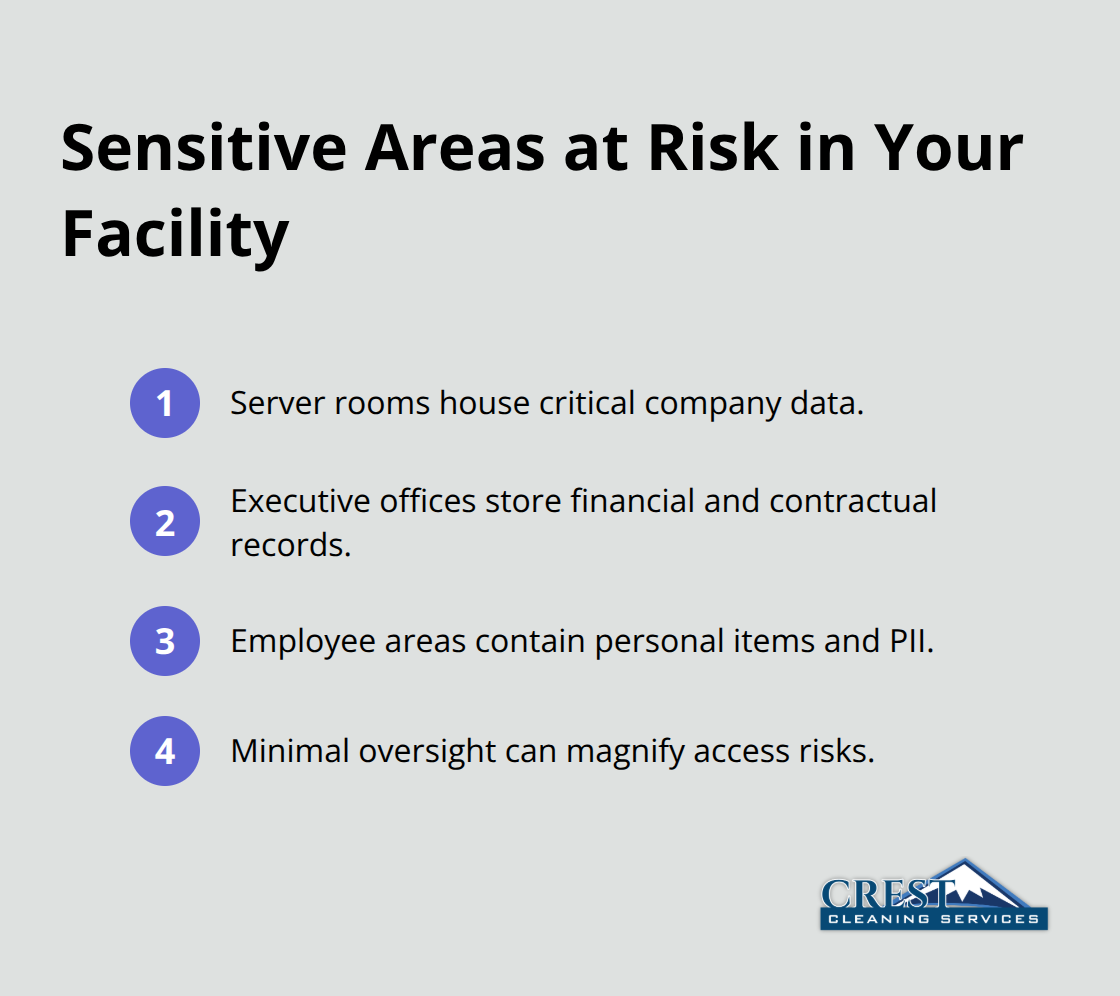 Key sensitive spaces that janitorial staff can access and why they matter - background checked cleaning crews
