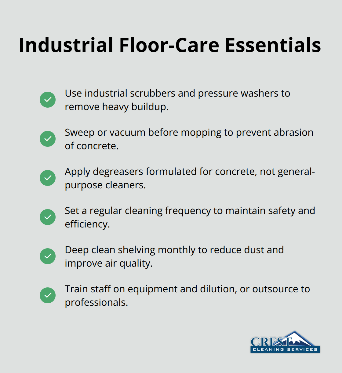 Checklist of key steps for warehouse and loading dock cleaning