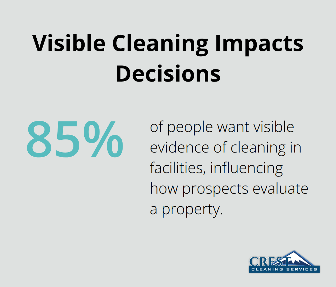 Eighty-five percent of people want visible evidence of cleaning in facilities, influencing property evaluations. - Common area cleaning