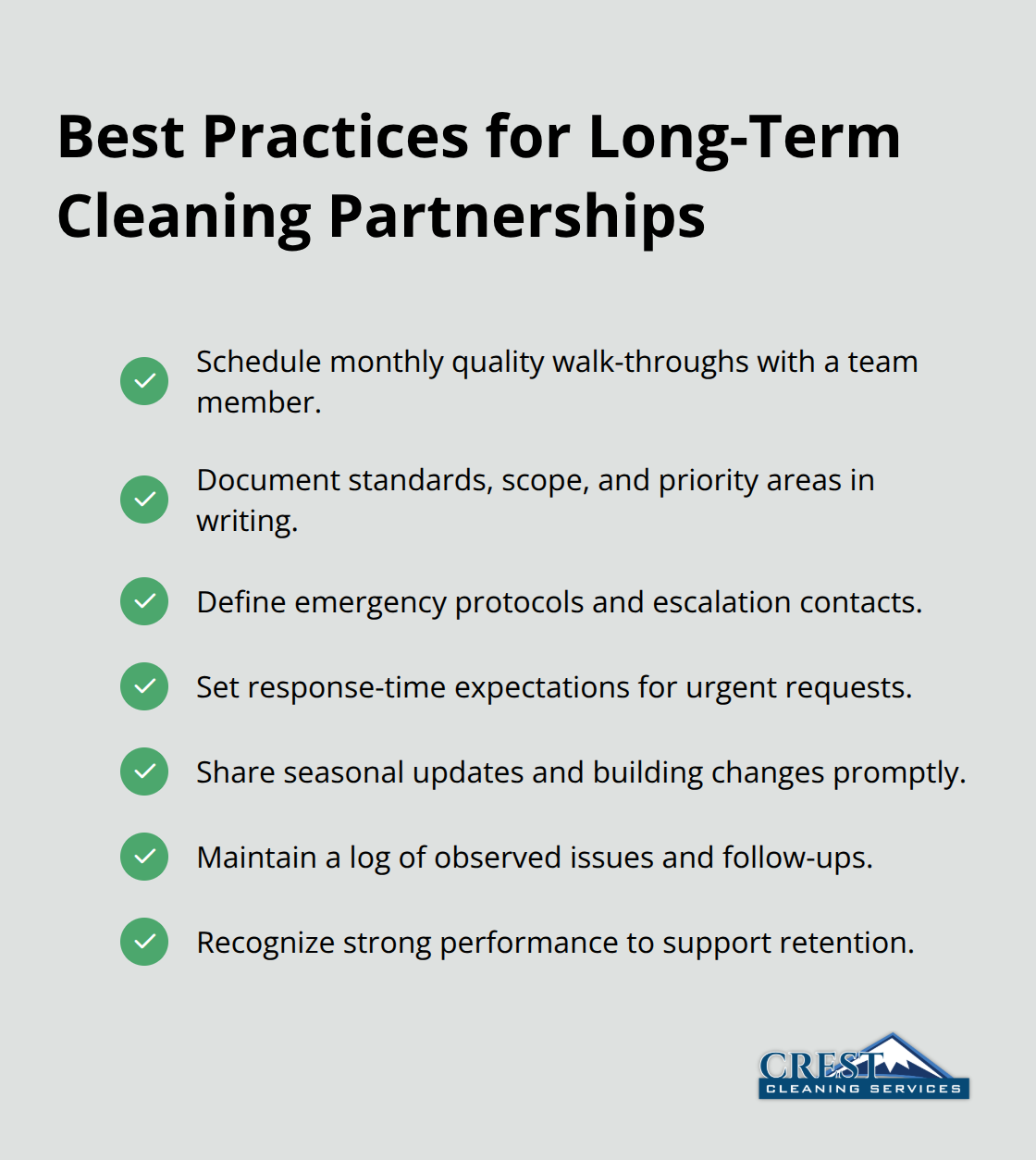 Checklist of best practices to manage consistent cleaning teams effectively.