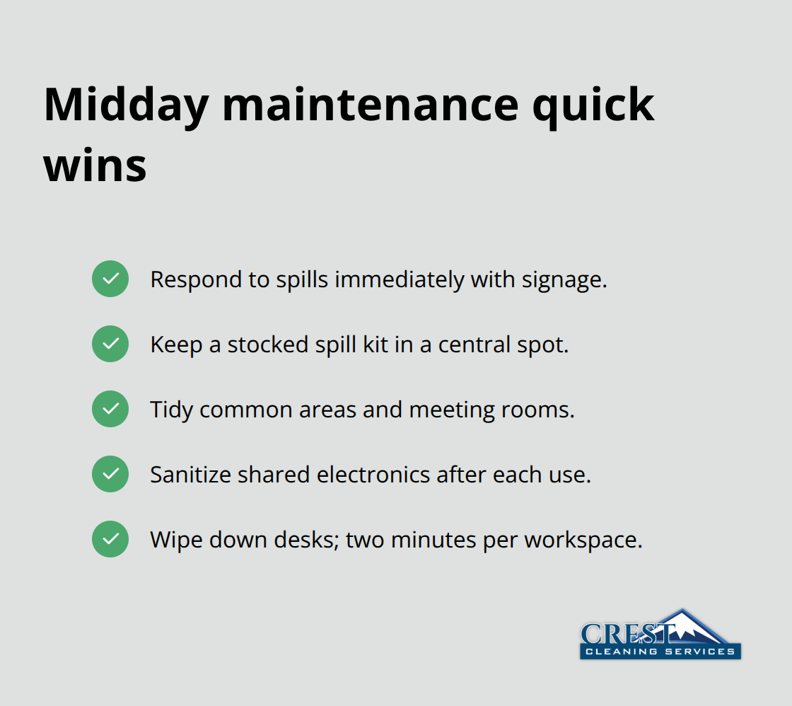 Midday office cleaning quick wins checklist - Daily office cleaning tasks