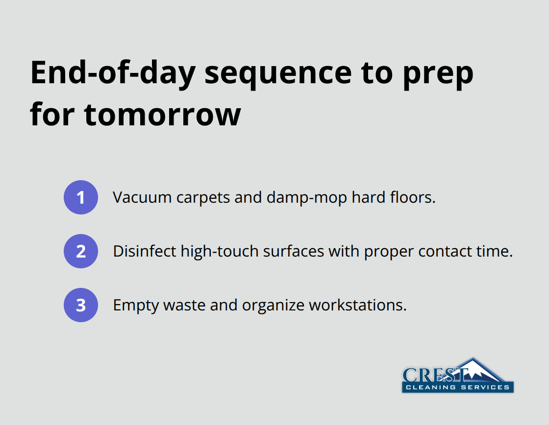 Three end-of-day office cleaning tasks