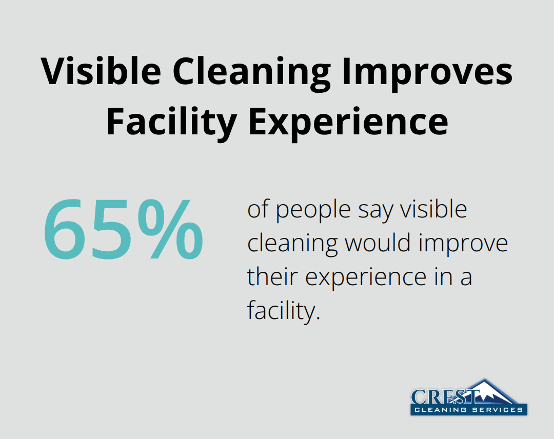 Chart showing that 65% of people say visible cleaning would improve their experience in a facility. - Facility janitorial services