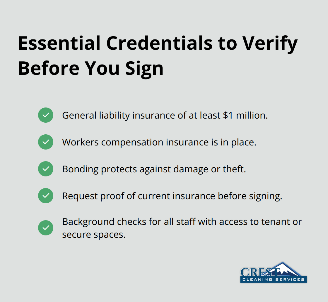 Checklist of insurance, bonding, and vetting requirements for janitorial providers. - Kent janitorial services