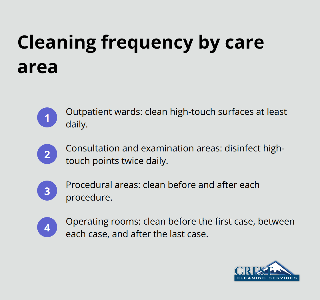 At-a-glance cleaning frequency requirements for healthcare areas in the U.S.