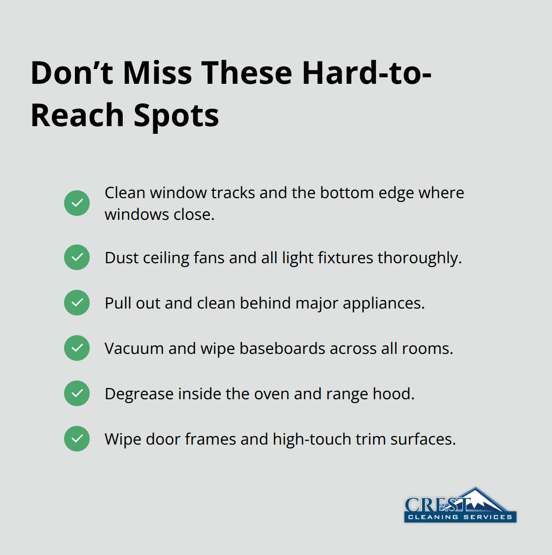 Checklist of high-priority, often-missed areas tied to deposit deductions - Move out cleaning services
