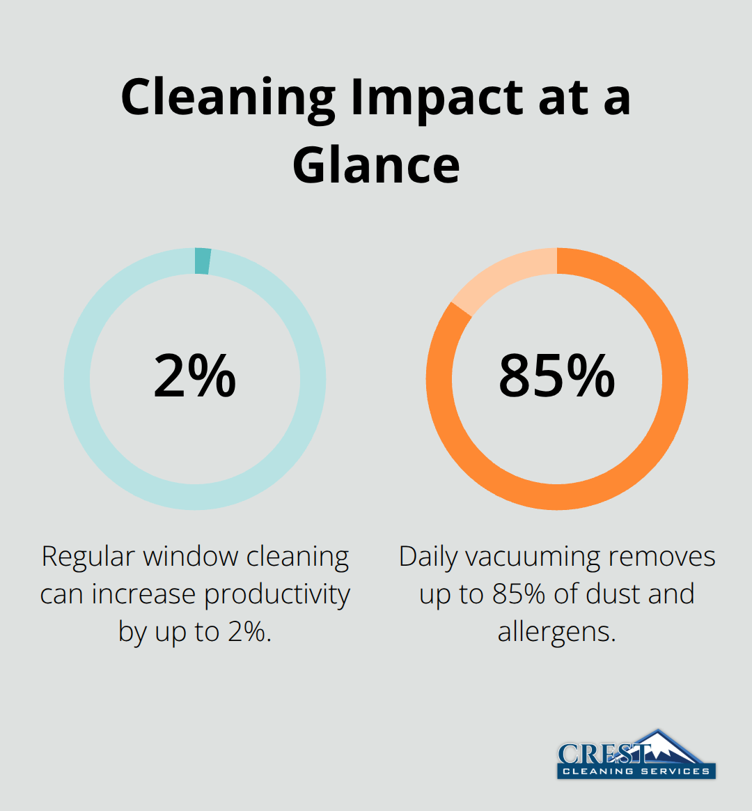 Infographic showing how routine cleaning improves productivity and reduces dust and allergens - Small business janitorial