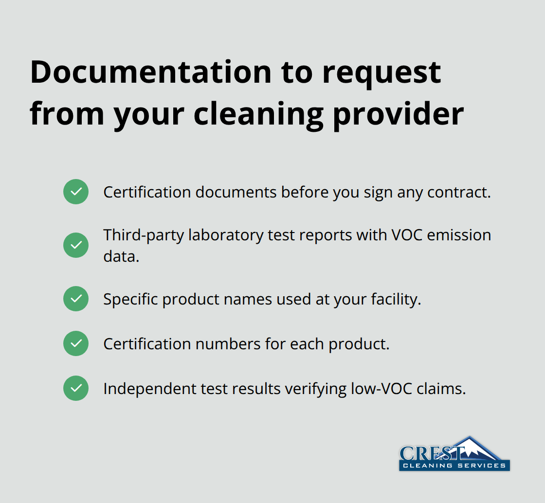 Checklist of records to request for verifying low-VOC carpet cleaning